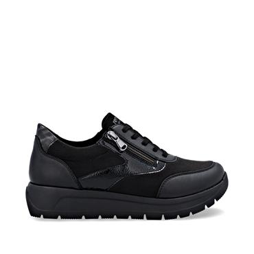 Remonte Low Wedge Laced Side Zip Shoe - Black Combi